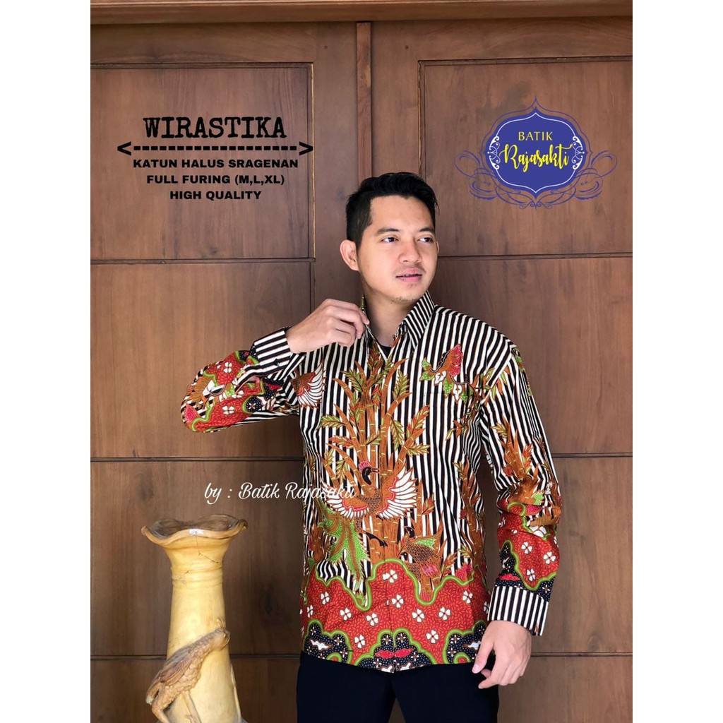 WIRASTIKA RAJASAKTI KEMEJA BATIK SOLO PRIA LENGAN PANJANG LAPIS FURING ATASAN BATIK PREMIUM MODERN KATUN HALUS BAHUWIRYA  BANAMITRA BANAMITRA PUTIH BANGSAWAN BAYU PUTRA BERLIAN BIRU BHARATAYUDA BIMASENA BIRENDRA BIRU INDAH BRAHMAKERTA BRAHMAKERTA MERAH
