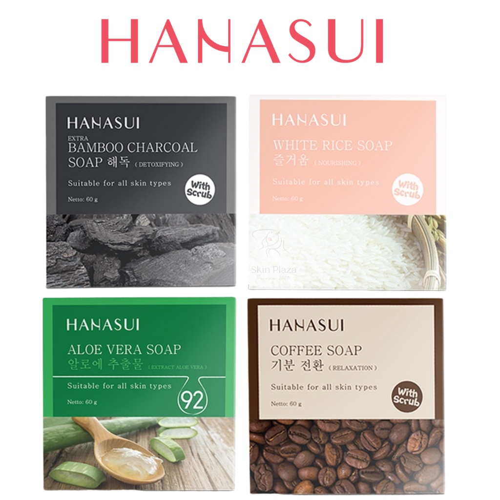 HANASUI Bar Soap Coffee White Rice Bamboo Charcoal Aloe Vera | Sabun Batang Scrub 60gr BPOM