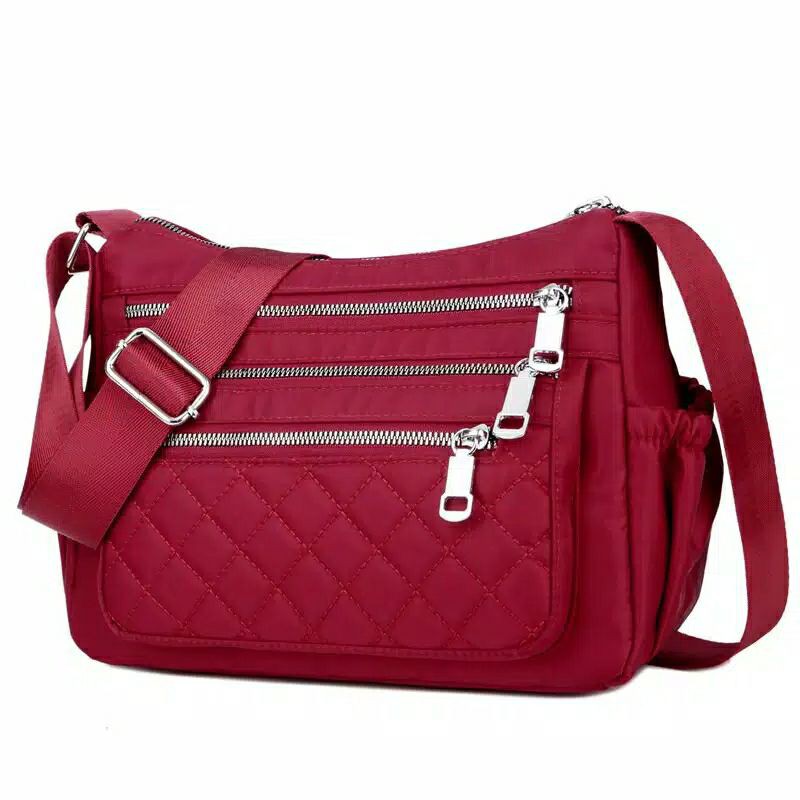 TUGUFAMILY - COD SALE - TAS SELEMPANG KOREAN WANITA RESLETING TIGA WARNA HITAM, MERAH, MAROON, NAVY UKURAN BESAR