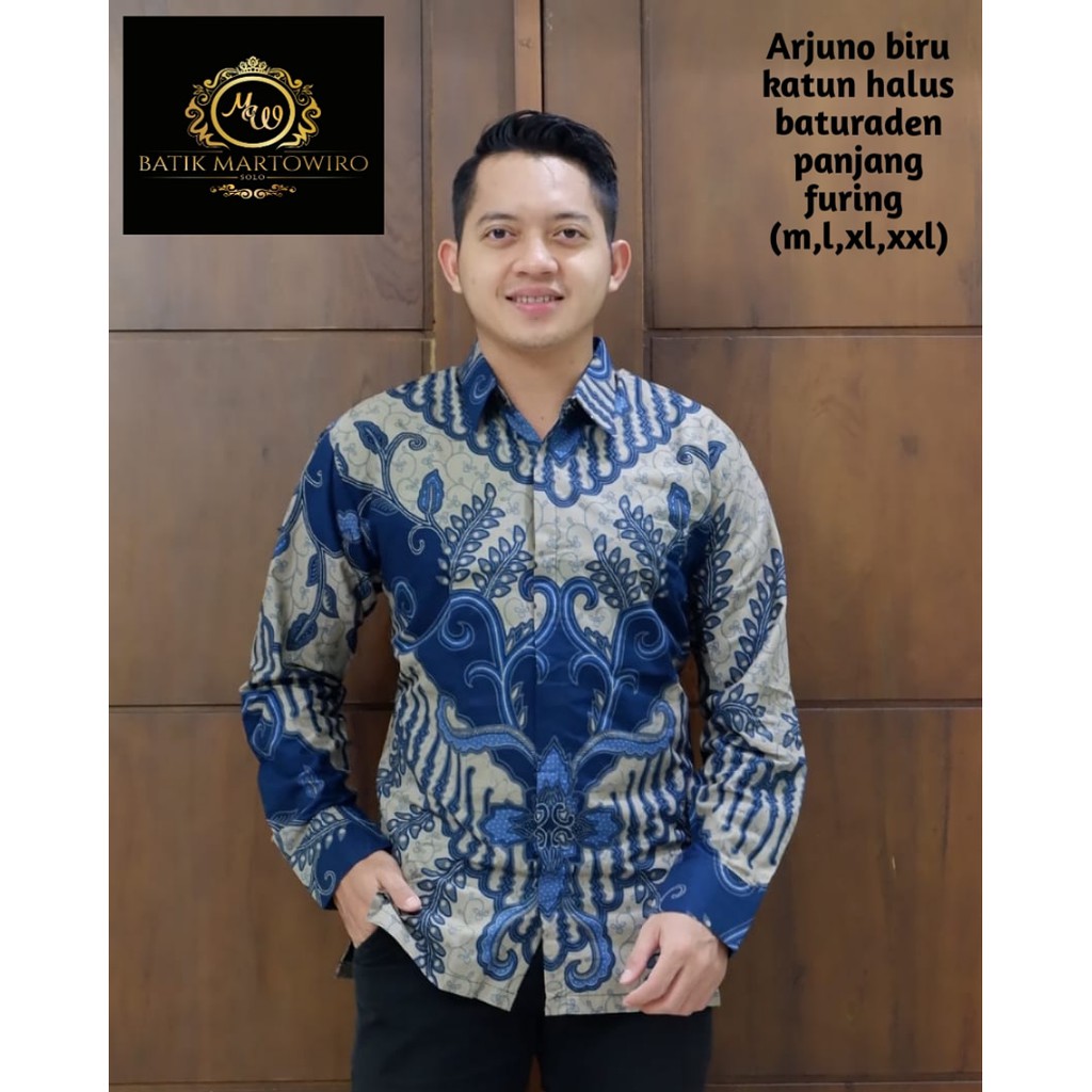 batik solo biru navy baju batik pria lengan panjang modern S M L XL XXL BAJU PREMIUM BSO OFFICIAL