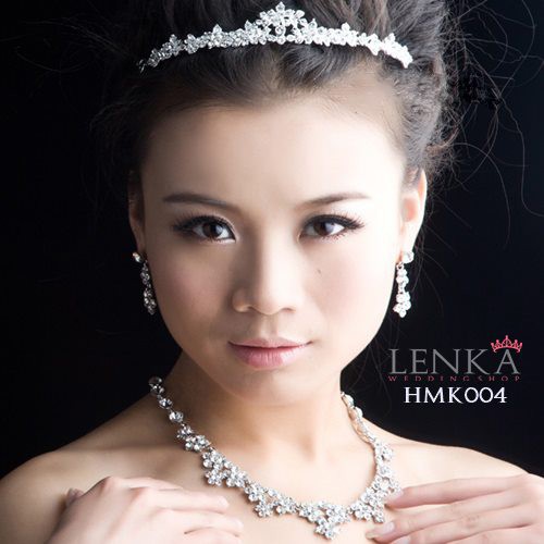 Paket Mahkota Kalung Anting Pengantin Aksesoris Crystal Wedding Lenka - HMK004