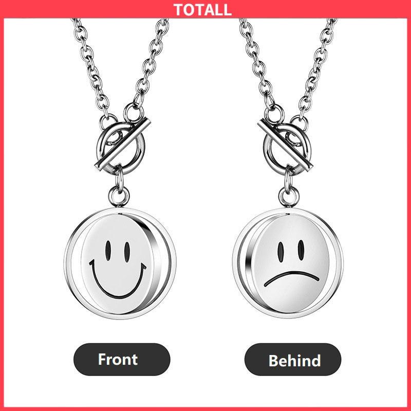 COD Kalung Rantai Sweater Rantai Klavikula Berputar Dua Sisi Smiley Necklace Pendant Necklace-Totall