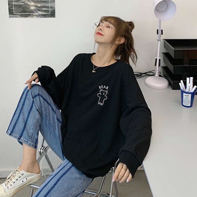 KBS-121 kaos lengan panjang oversize bear pullover fashion import korea jepang