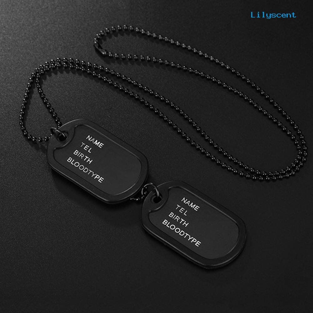 Kalung Rantai Liontin 2 Dog Tag Warna Hitam Gaya Army Militer Untuk Pria