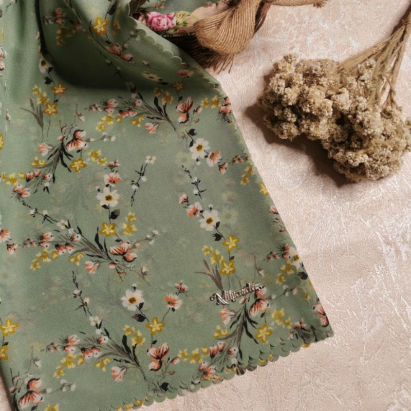 kerudung segi empat motif terbaru flora 2021 original milyarda hijab