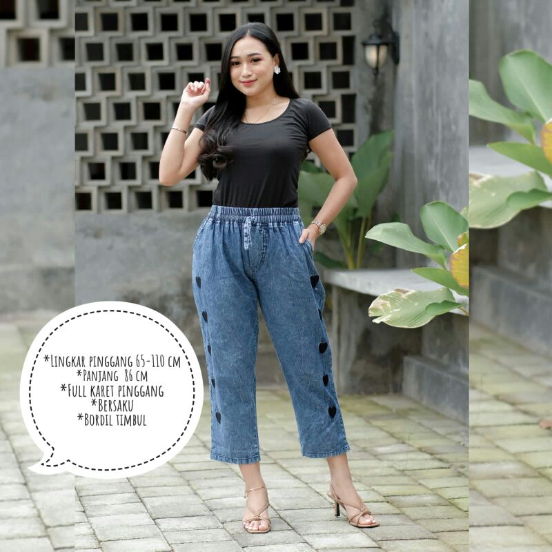 Love celana jeans jumbo rawis bordir asli // Baggy jeans bordir korean karet muter // Celana baggy p