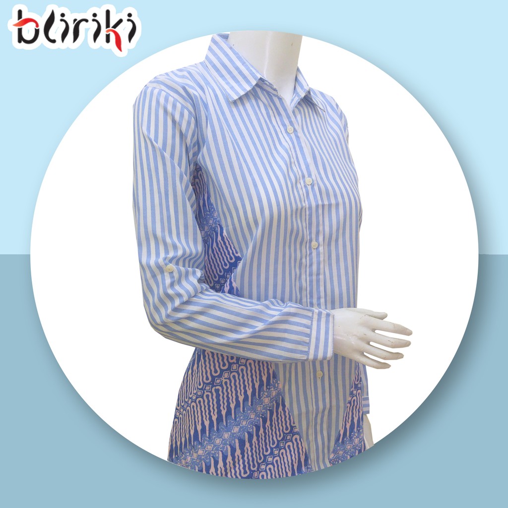 BW89 Kemeja Katun Kombinasi Batik Lengan Panjang Wanita Murah Unik