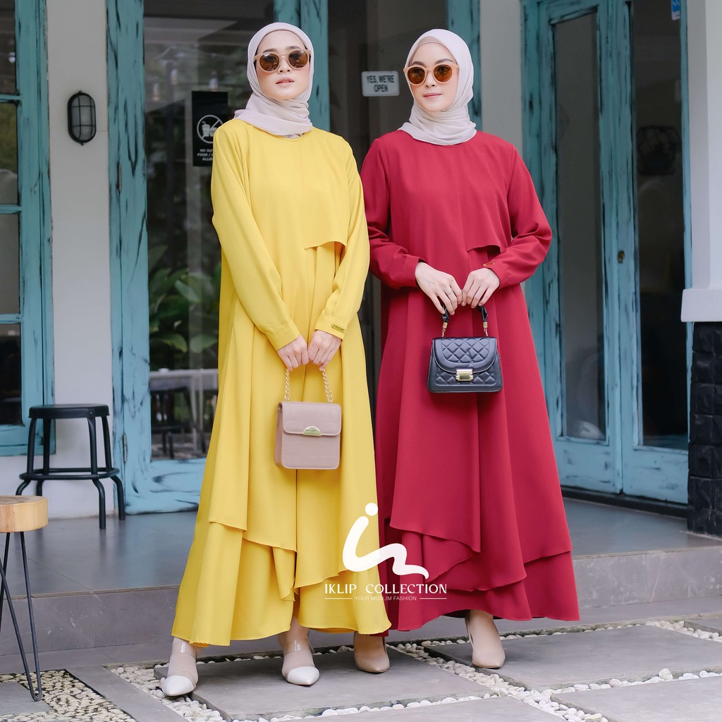Iklip Fashion - [GAMIS MEWAH] Gamis Dress Muslim Wanita Erica Army | Dress Gamis Pesta Kondangan Wan