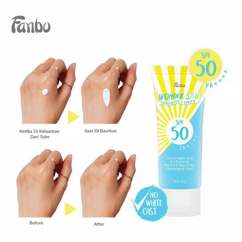 Fanbo Sunscreen 30gr | Wonder Skin Sunscreen + Serum SPF 50 PA++++ | Acne Rescue Water Gel Sunscreen SPF 35 PA ++++