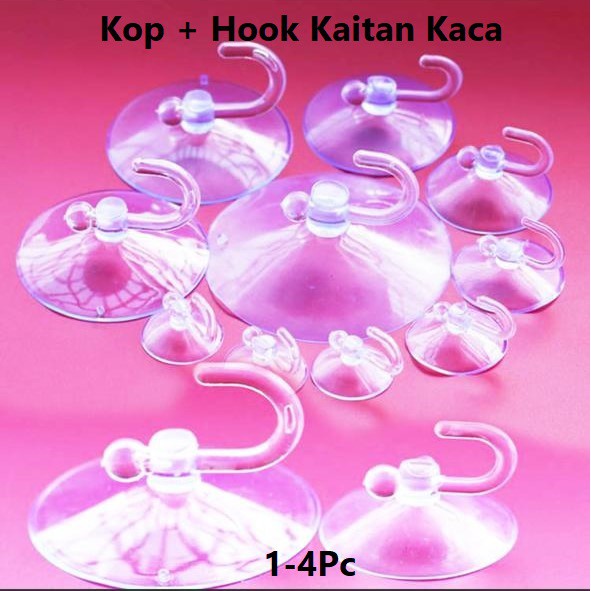 Kop Kaca cop Besar / Tempelan Karet Bening / hook Cantelan Alat Kaitan Harga/1-4pc