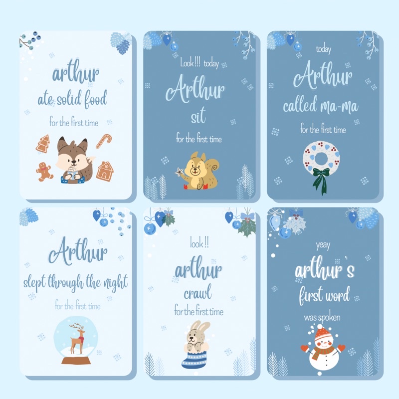 Baby milestone card baby boy premium winter animal theme free custom name