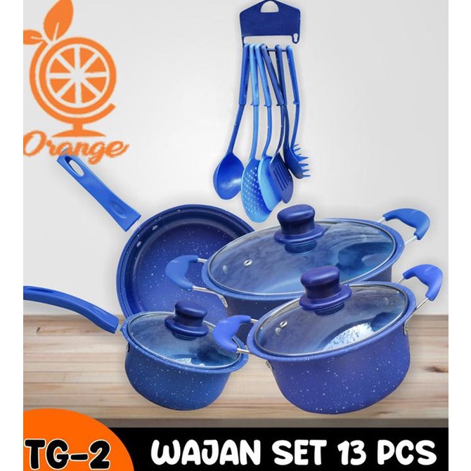 Panci Set Teflon Marble 13 pcs Cookware Set Tutup Kaca merk orange