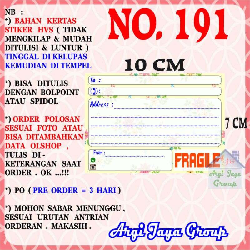 

Stiker HVS - Stiker Pengiriman - Sticker Alamat Olshop Murah Nomer 191-10x7cm
