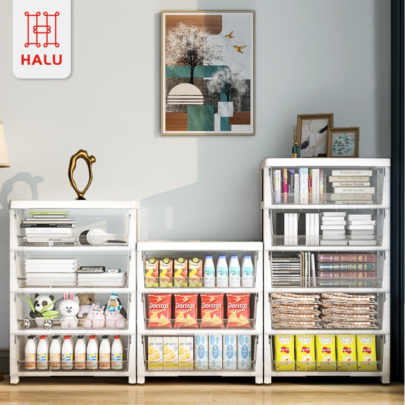 HALU Lemari Plastik Susun Transparan Laci Plastik Lemari Pakaian/Buku/Mainan Anak/Makanan Snack Mult