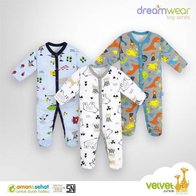 Velvet Junior Random Motif DreamWear Sleepsuit Baju Tidur Bayi - Boy