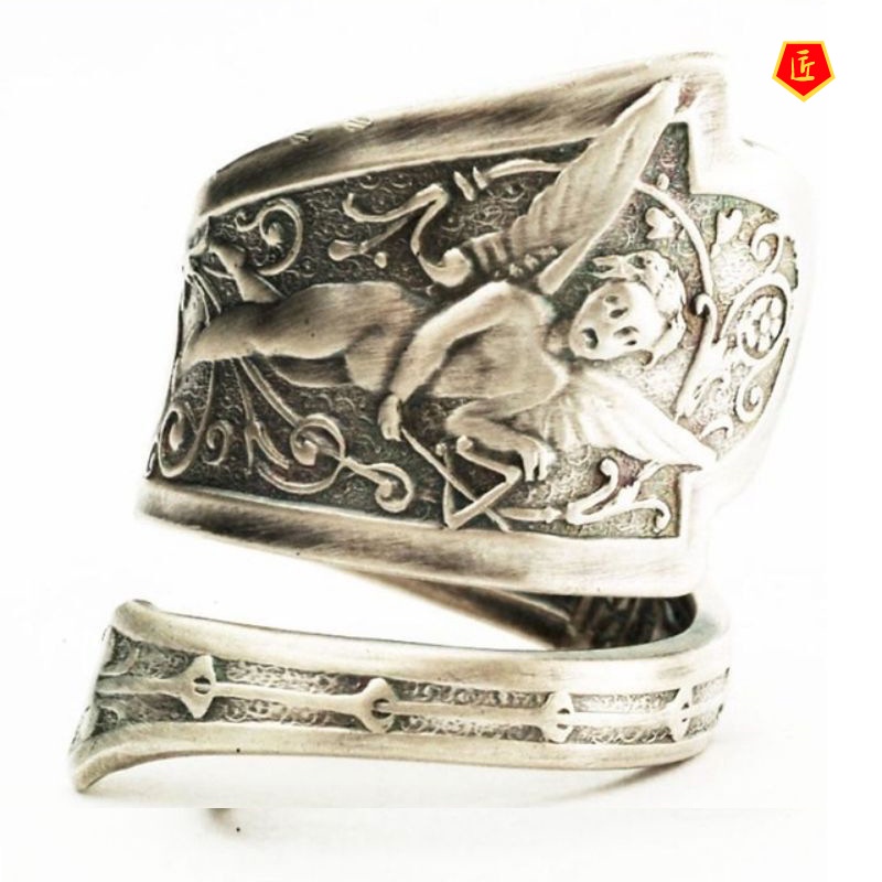 [Ready Stock]New Retro Silver Angel Cupid Ring