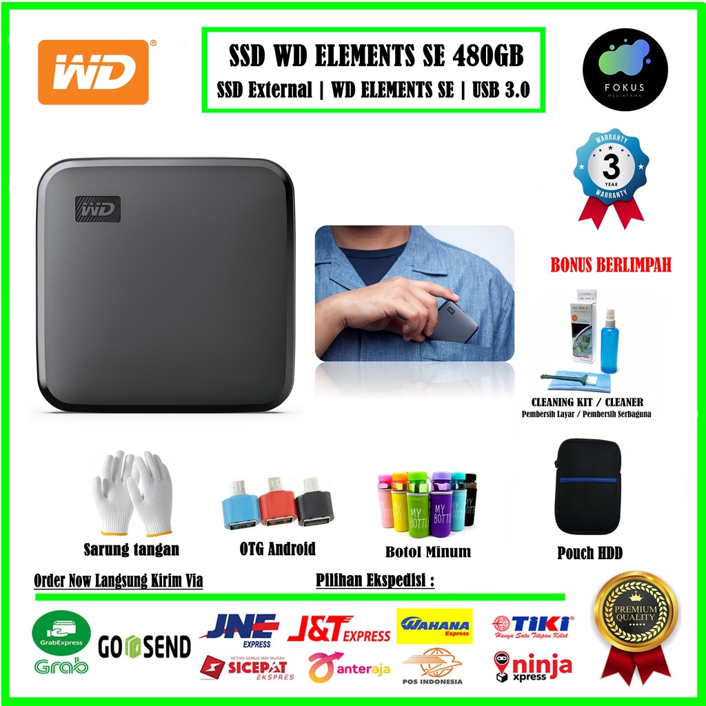 SSD External WD Elements SE 480GB Element Portable Eksternal USB 3.0 - 002