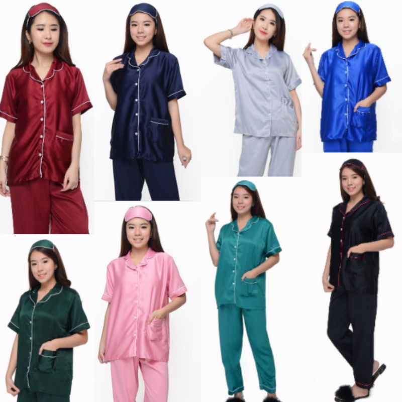 Piyama satin velvet LD 108/BAJU TIDUR POLOS LENGAN PENDEK SET CELANA PANJANG