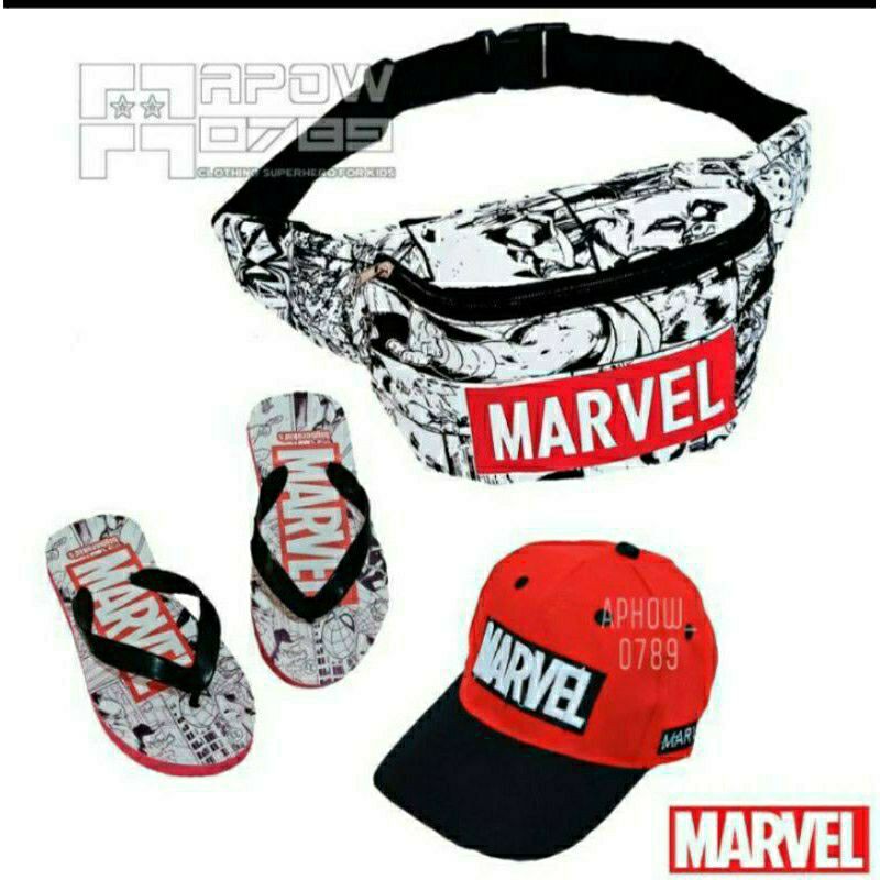 PAKET HEMAT TAS DAN TOPI MARVEL/SUPERMAN GRATIS SENDAL