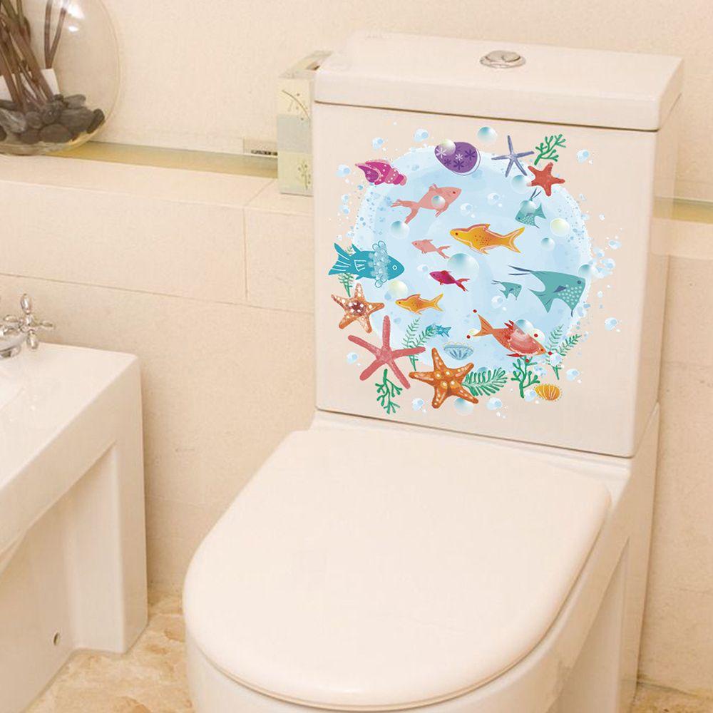 Populer Stiker Toilet Tahan Air Mural Art Kamar Mandi Commode Ornamen Dunia Bawah Laut