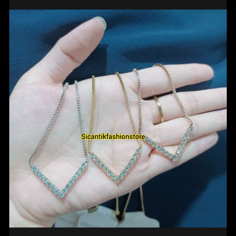 Kalung Titanium Fuji Rose Gold Terlaris Anti Karat Selamanya Kalung Wanita Korea Kalung Titanium Wanita Liontin V Gold Kalung Liontin Huruf V