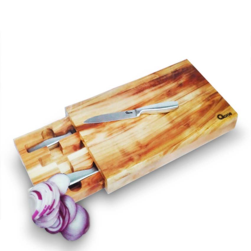 Oxone OX-615 Bamboo Board with Hidden Knife Tray Talenan dan Pisau Set Sayur