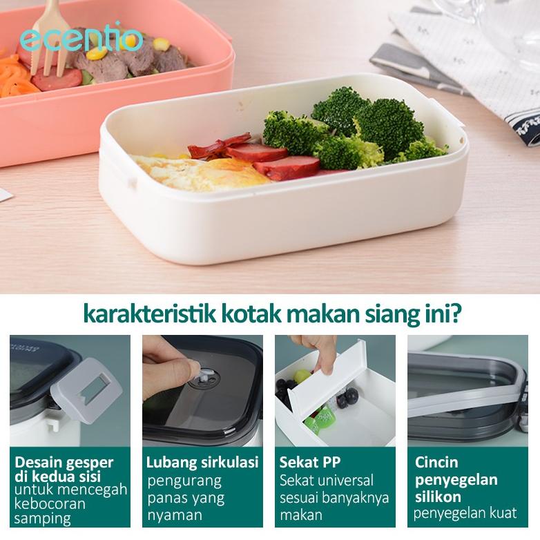 [KODE LSTGG] ecentio lunch box kotak makan set tas bekal 3 pcs/set 800ml kotak makan/portabel tas be