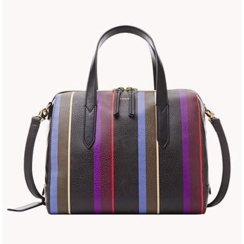 Tas selempang wanita  sydney satchel stripe black multi pvc with LS