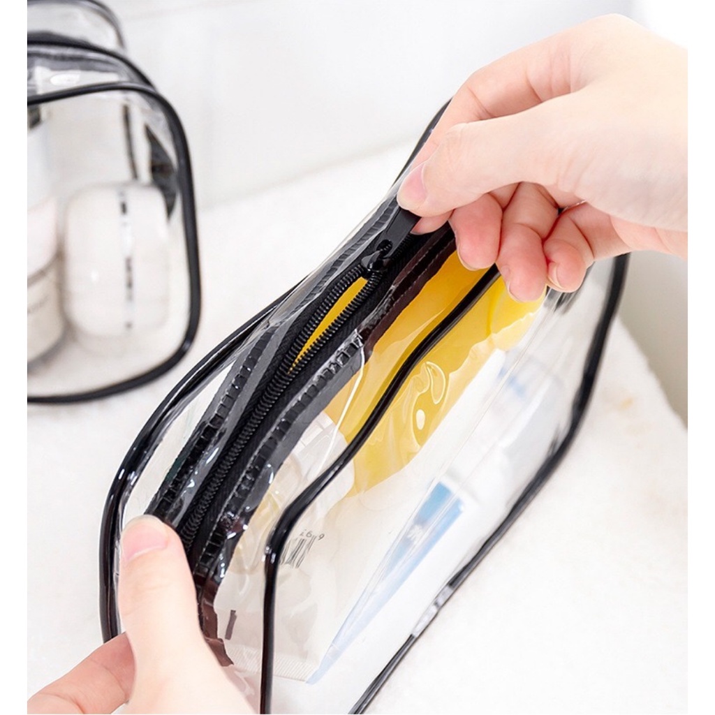Dompet Kosmetik Tas Transparan Pouch bahan PVC Tahan Air Black Shine Premium