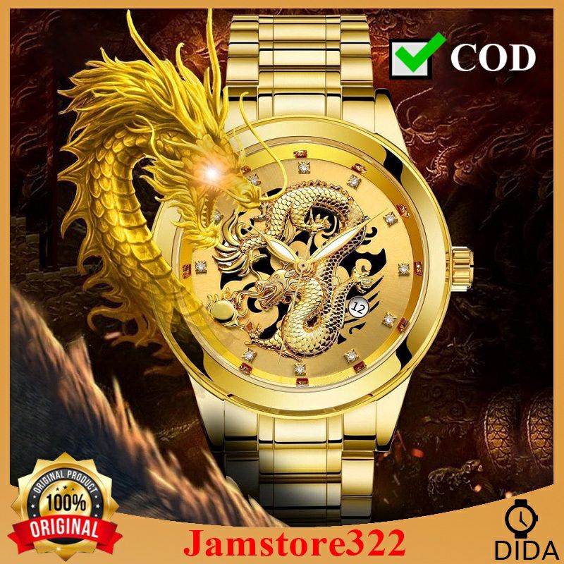 [COD]✓JAM TANGAN PRIA QUARTZ MEN WATCH NAGA GOLD MEWAH  JAM TANGAN PRIA ANTI AIR TANGGAL AKTIF