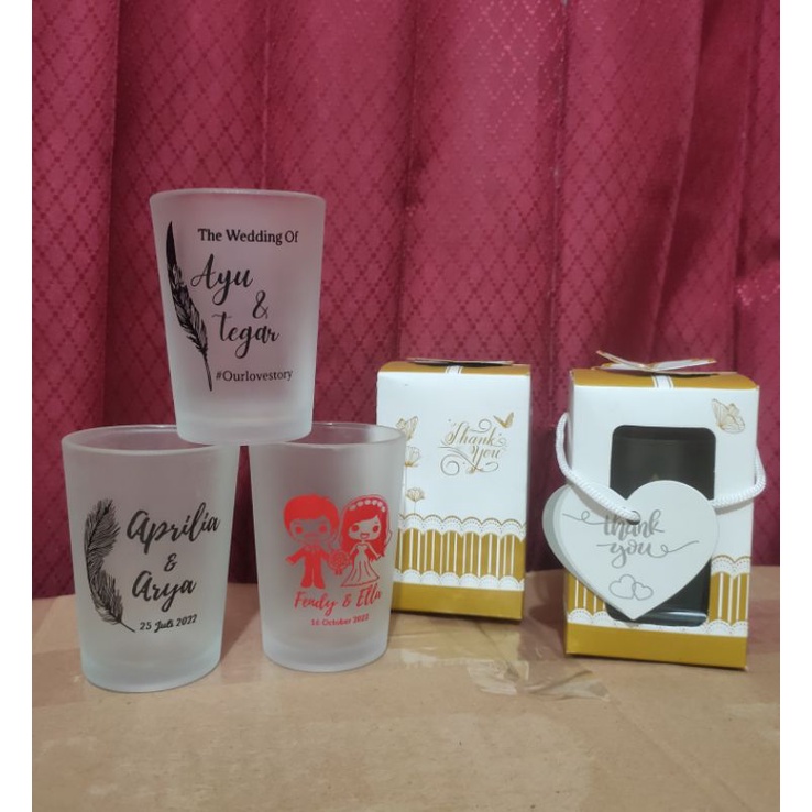 SOUVENIR GELAS KACA DOVE CUSTOM SABLON + KEMAS BOX