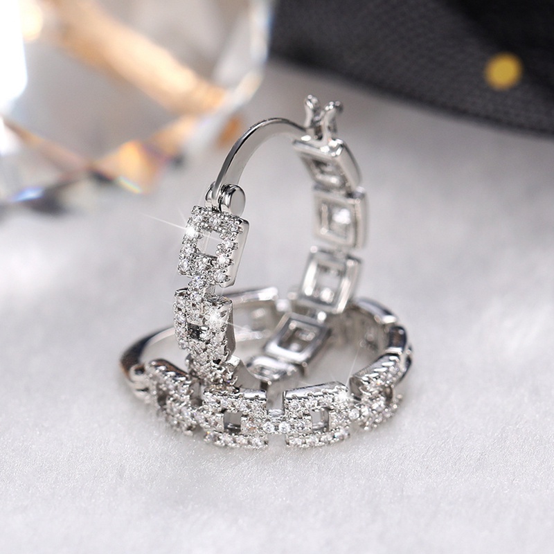 Anting Hoop Hias Cubic Zirconia Untuk Wanita