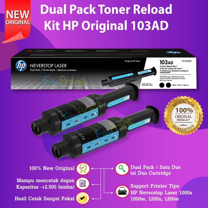 Dual Pack ISI 2 Reload Kit 103AD W1103AD Cartridge Printer Neverstop 1000a 1000w 1200a 1200w