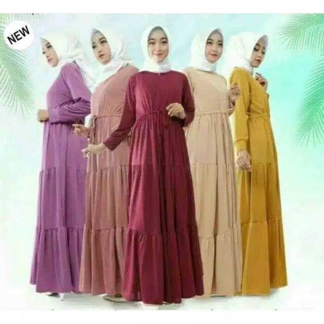 [Fashion Muslim] Gamis JERSEY CANDA SUSUN premium | polos | tali serut | terlaris