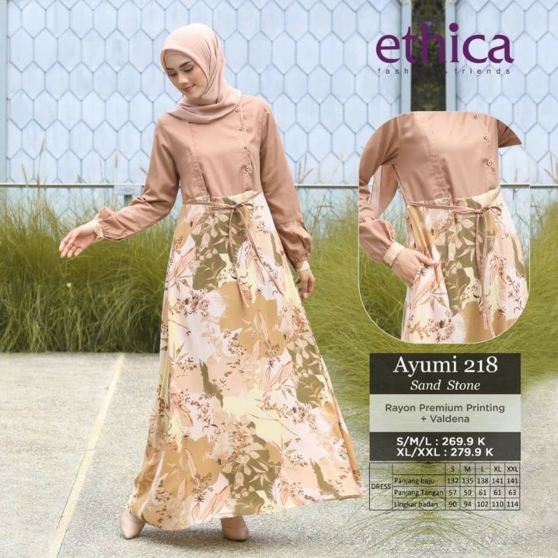 AYUMI 218 SAND STONE BY ETHICA GAMIS ETHICA DRESS LENGAN PANJANG