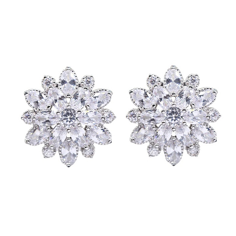 Anting Sterling Silver 925 Bentuk Snowflake Hias Permata Berlian Imitasi AAA CZ untuk Wanita