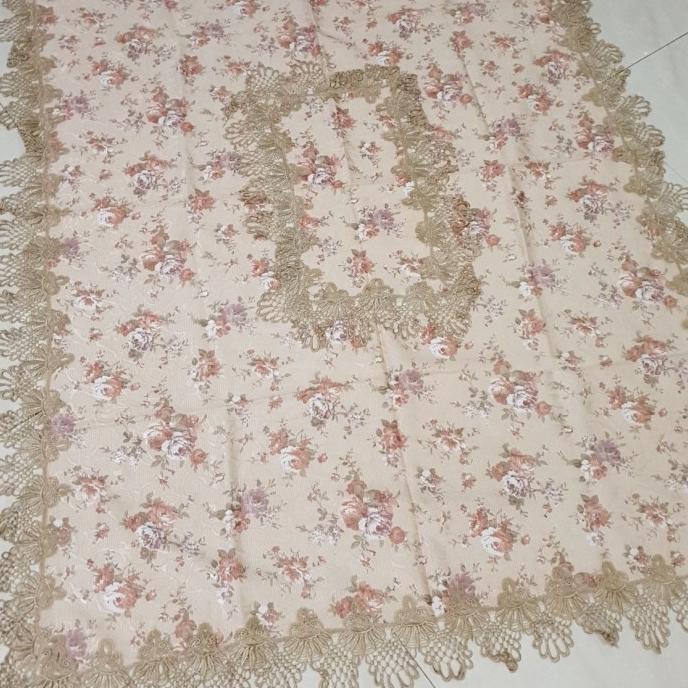 ```````] taplak meja makan bordir mewah cantik - taplak shabby 6 kursi