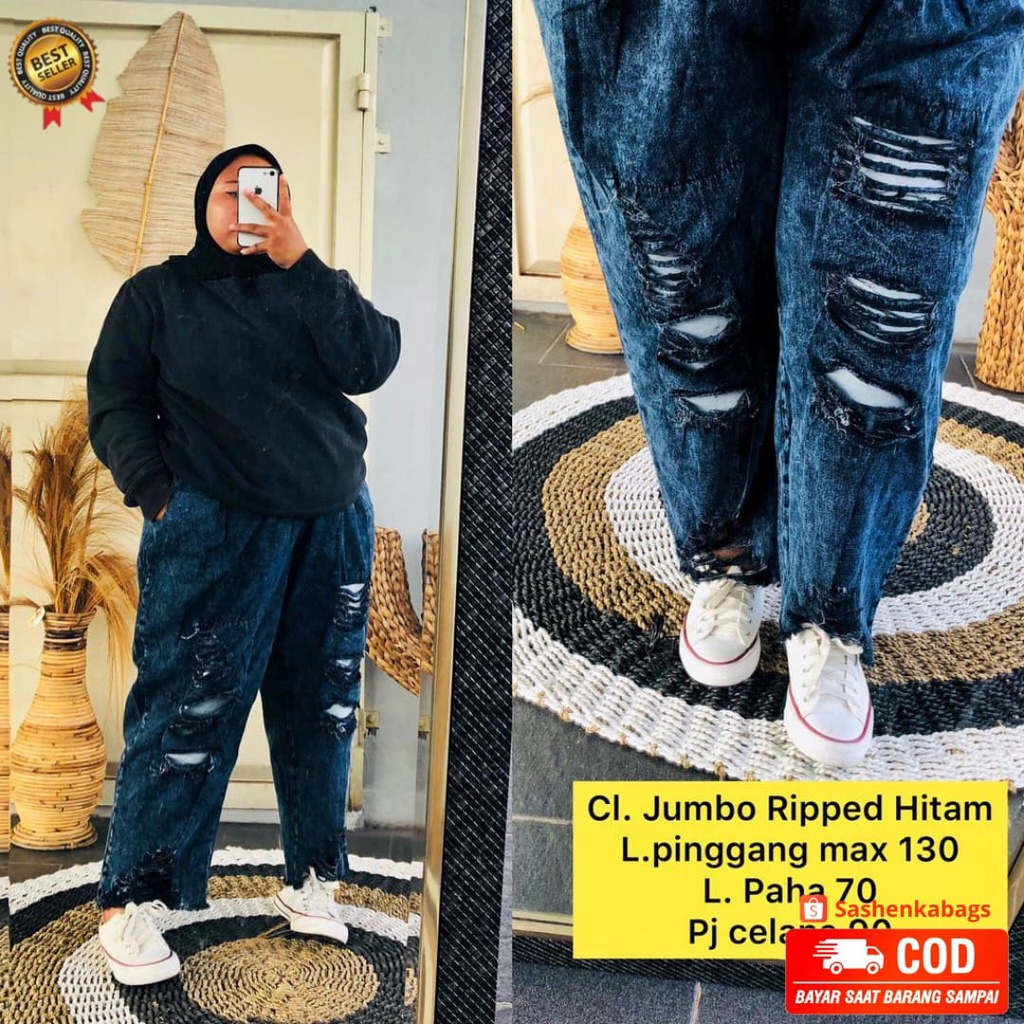 CELANA BAGGY JUMBO BAHAN DENIM MUAT BB 120KG CELANA WANITA BIGSIZE DAILY