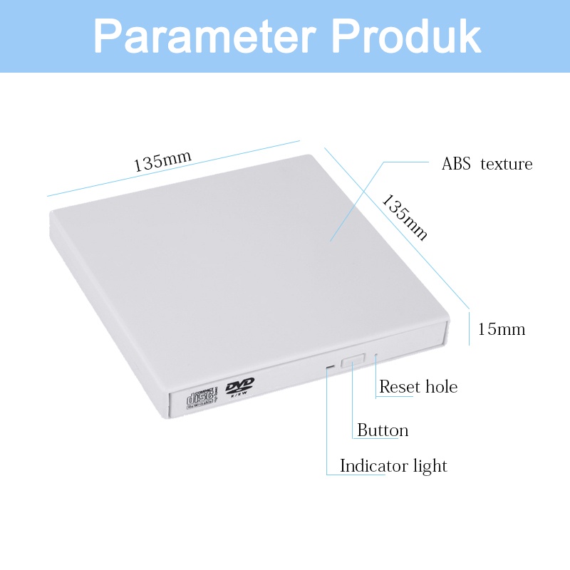 ITS CD Drive Untuk PC /Latop USB 2.0 External DVD ROM Drive Efisiensi baca tinggi Silm Portable Optical Drive Writer