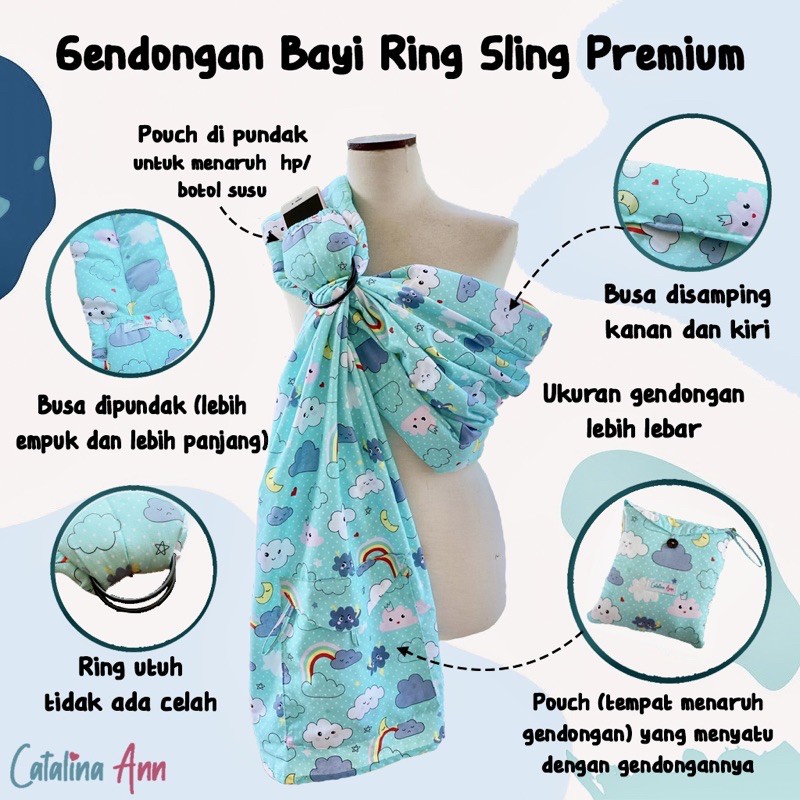 Gendongan Bayi Ring Sling Premium (Ring Tidak Bercelah, Ada Busa di Pundak dan Bagian Samping)