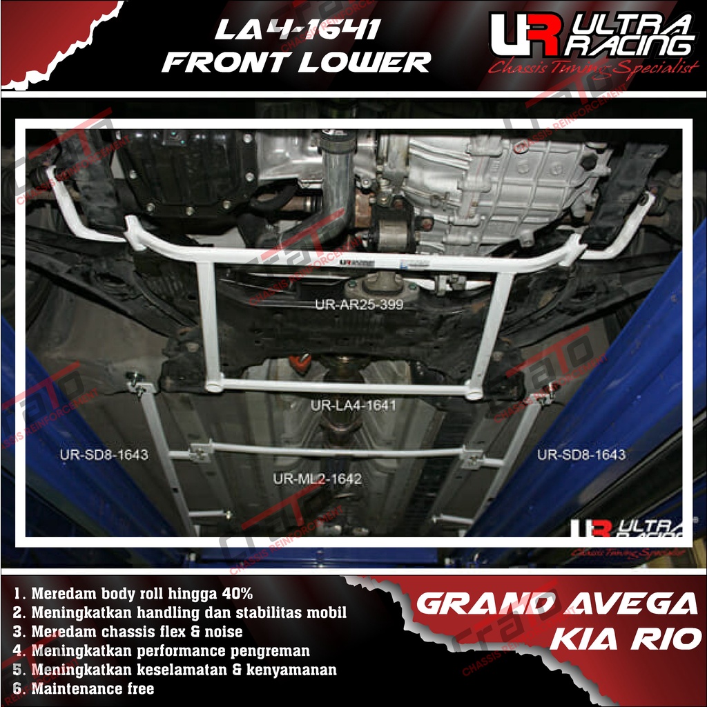 Aksesoris Stabiliser ULTRA RACING Safety Bar - Front Lower Bar 4 Points -Hyundai Grand Avega RB Kia 