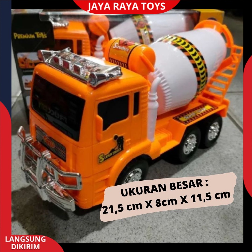 Mainan Anak Mobil Truk Construksi Mixer Molen Cement Bump And Go Pakai Baterai Berlampu Dan Bersuara