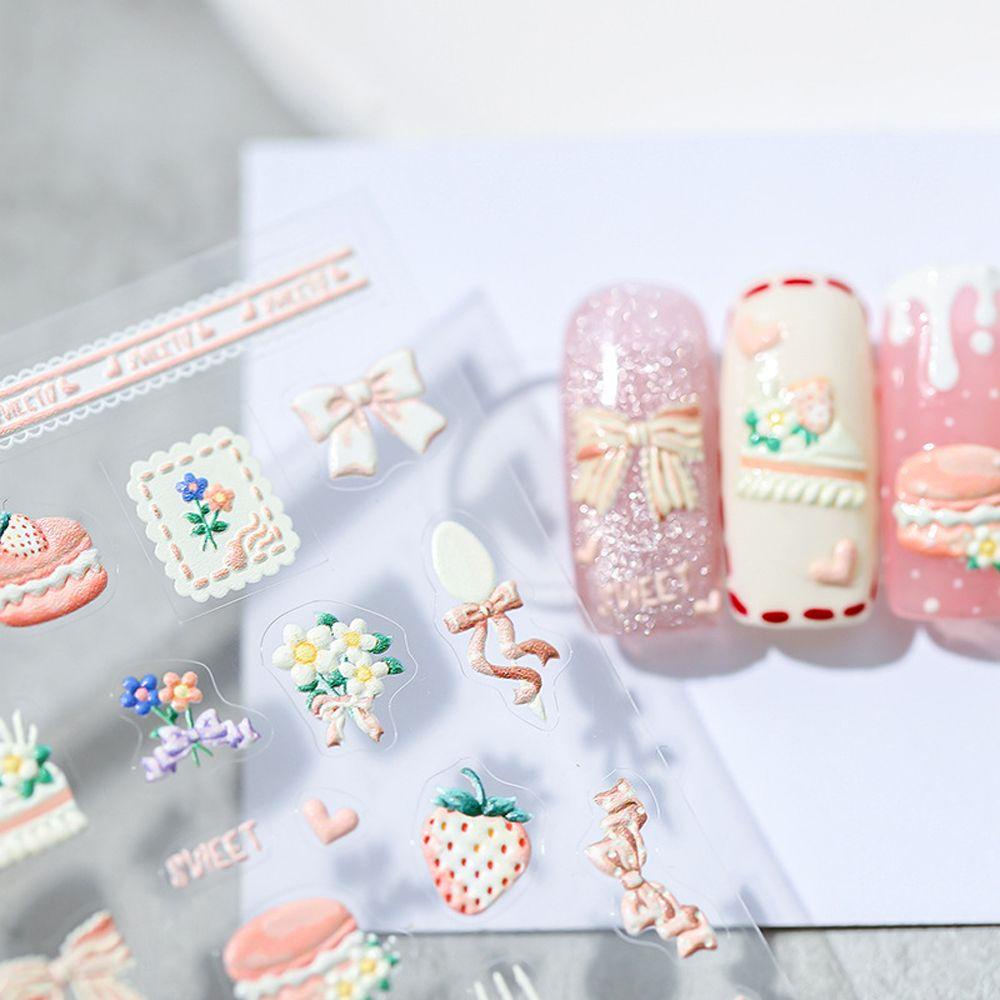 Needway   Kartun Stiker Kuku Tipis Tangguh Gadis Strawberry Kue Bebek Beruang DIY Nail Art Dekorasi