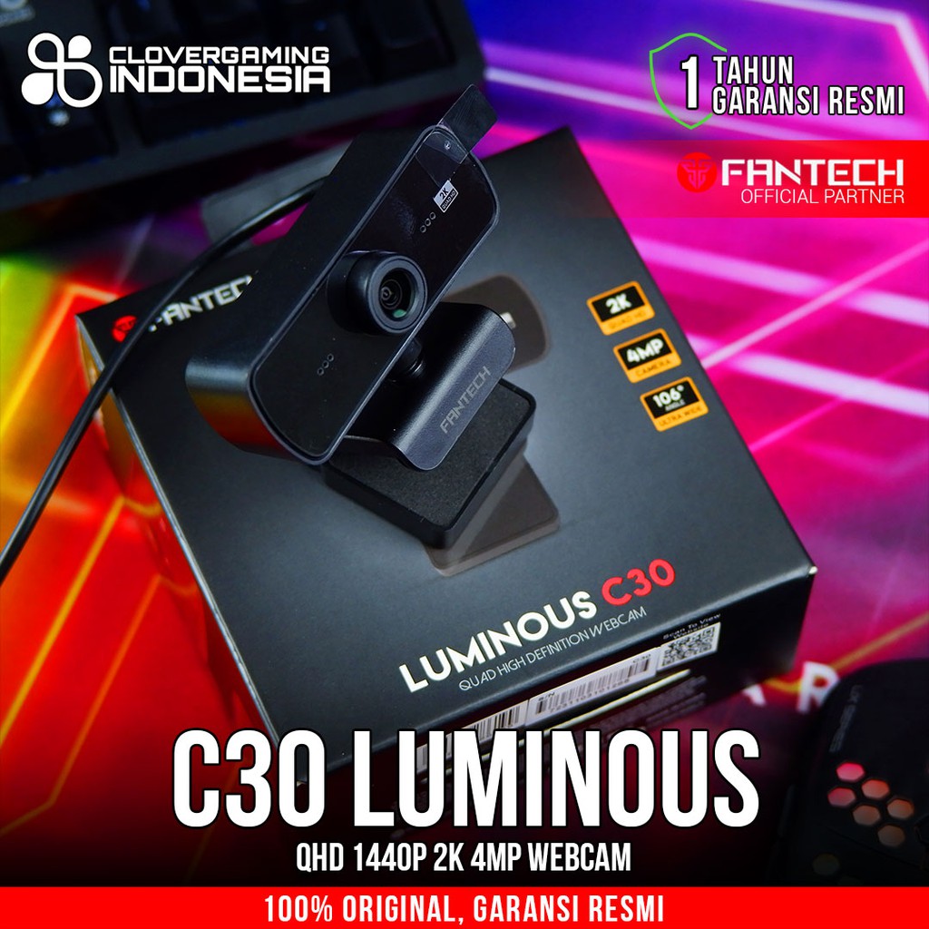 Fantech C30 Luminous QHD 1440P 2K 4MP Webcam - Youtube Live Streaming Streamer Stream