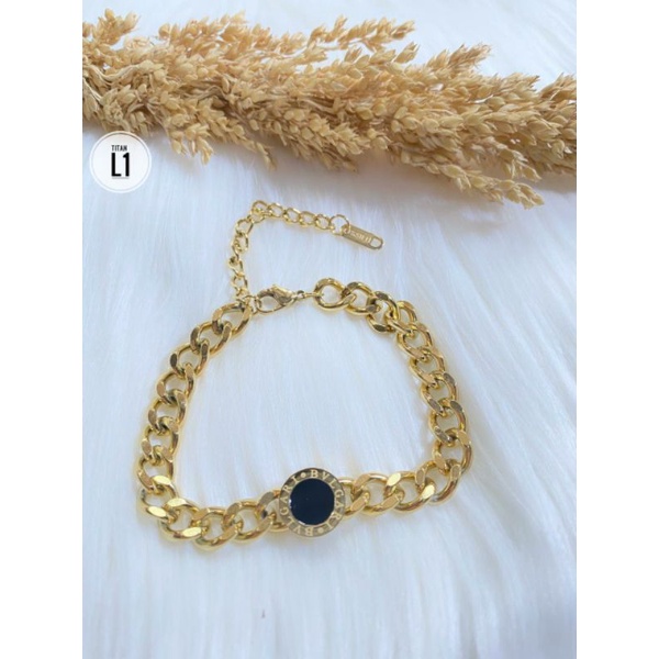 Gelang Rantai Besar Retro Plat Hitam Titanium N24112105