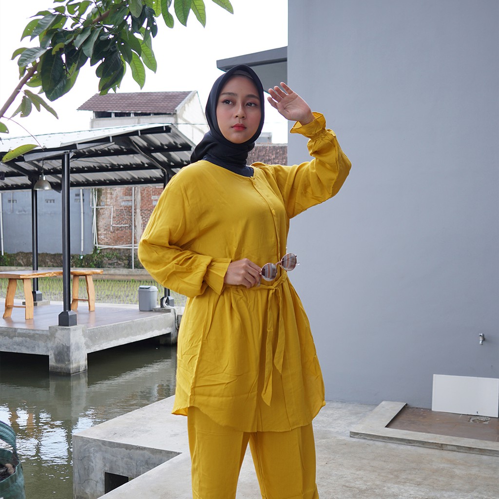 ONE SET PIYAMA TIE DYE TUNIK KATUN RAYON POLOS BUSUI BAJU TIDUR WANITA DEWASA