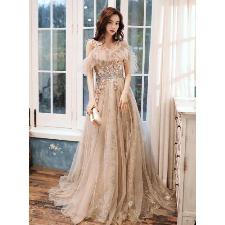 Spaghetti Exquisite Appliques Evening Gown Cheongsam Elegant Dress Qipao Bridal Wedding Dress 2021