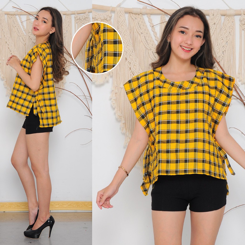 Molly Vest / ROMPI WANITA TALI SAMPING / VEST ANDIN / OUTER MOTIF KOTAK / FASHION WANITA / ROMPI