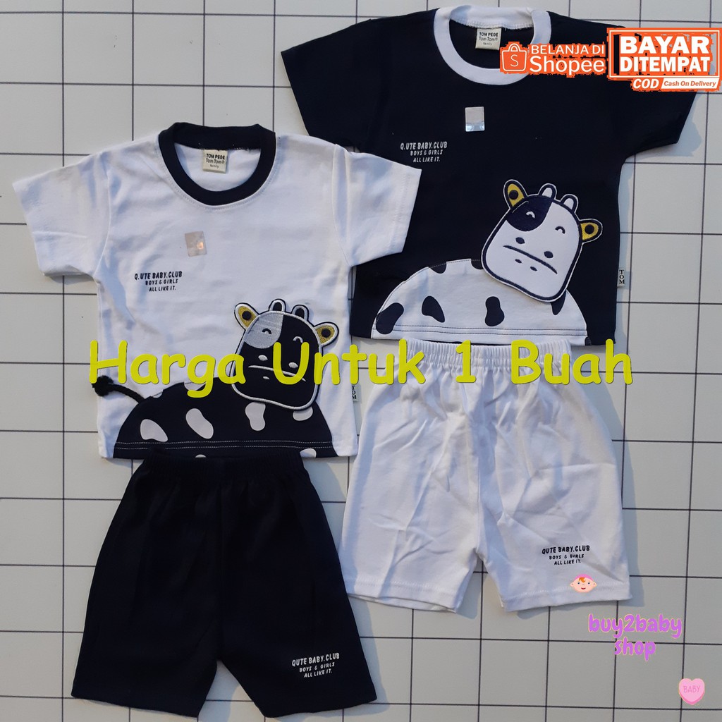 Setelan kaos celana pendek TOM PEGE Cow series usia 1-2 Tahun 1 PCS