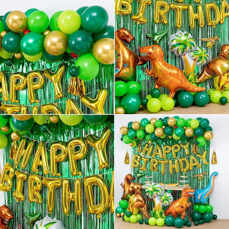 [113 Pcs Pack Dinosaur Birthday Party Decoration Balloons] [Arch Garland Kit Balloons  for Home Decor and dino Curtains Themed Party Favor Supplies]